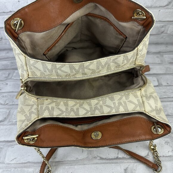 Michael Kors Jet Set Shoulder Bag Purse MK Logo Vanilla/Tan - Picture 3 of 5